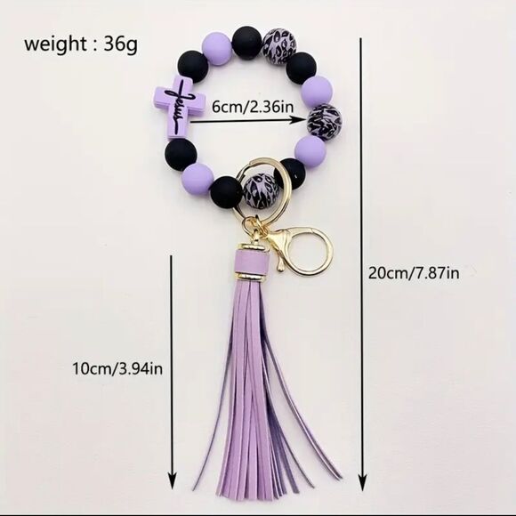 3 for $26 - Purple & Blacl FAITH Wristlet Bracelet Keychain - Picture 3 of 4